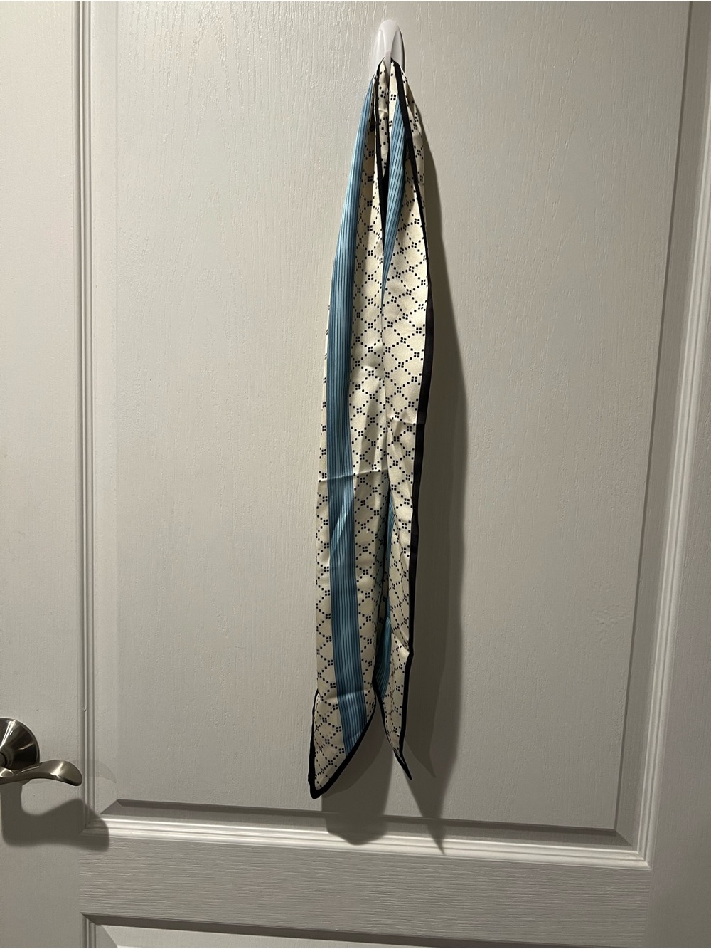 Blue and Cream Patterned Silk Neck Scarf - Picture 2 of 3